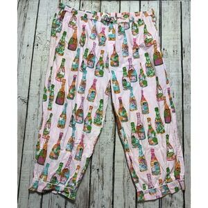 Print Fresh Champagne Bottles Pink Elastic Waist Pajama Pants Bottoms Plus Size